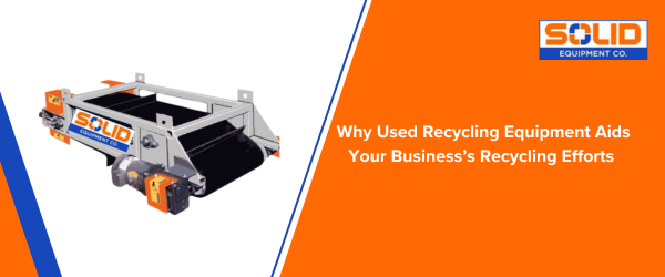 an orange and blue graphic with a machine to represent recycling equipment