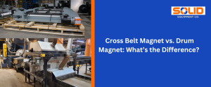 Industrial magnetic separation equipment showing cross belt magnet and drum magnet used in scrap recycling systems.