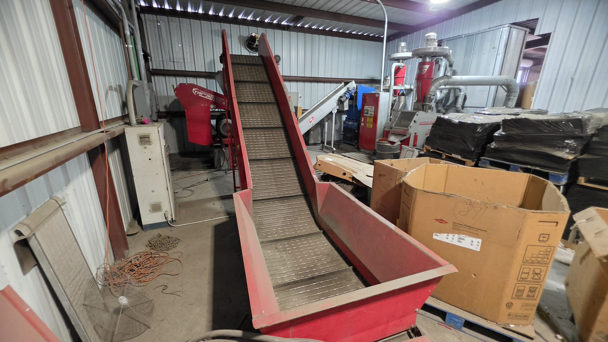 Infeed conveyor, view up the belt