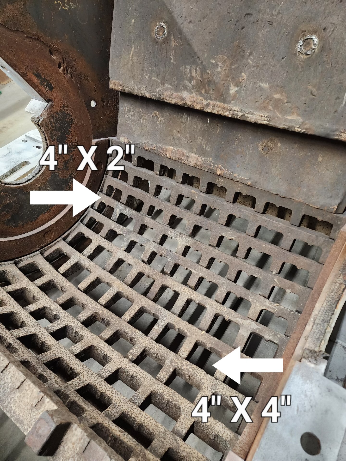 Williams hammermill cage bars, 4 x 2 inch on ends and 4 x 4 inch on bottom