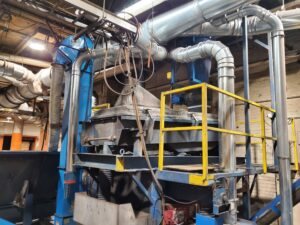 Rotex triple deck screener on its platform in a processing line