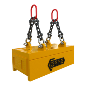 Yellow lifting electromagnet with chains