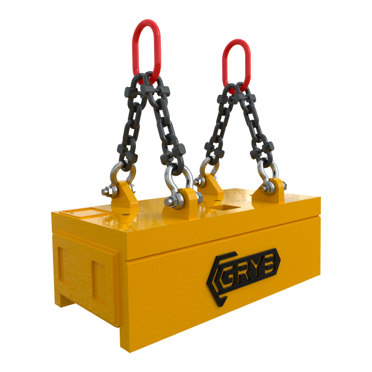 Yellow lifting electromagnet with chains