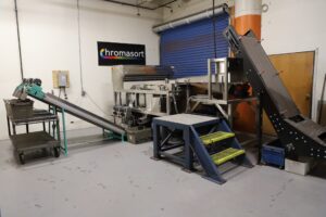 2024 Chromasort 1200 optical sorter with feed conveyor and platform