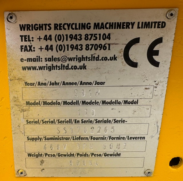 Wrights Recycling Machinery nameplate