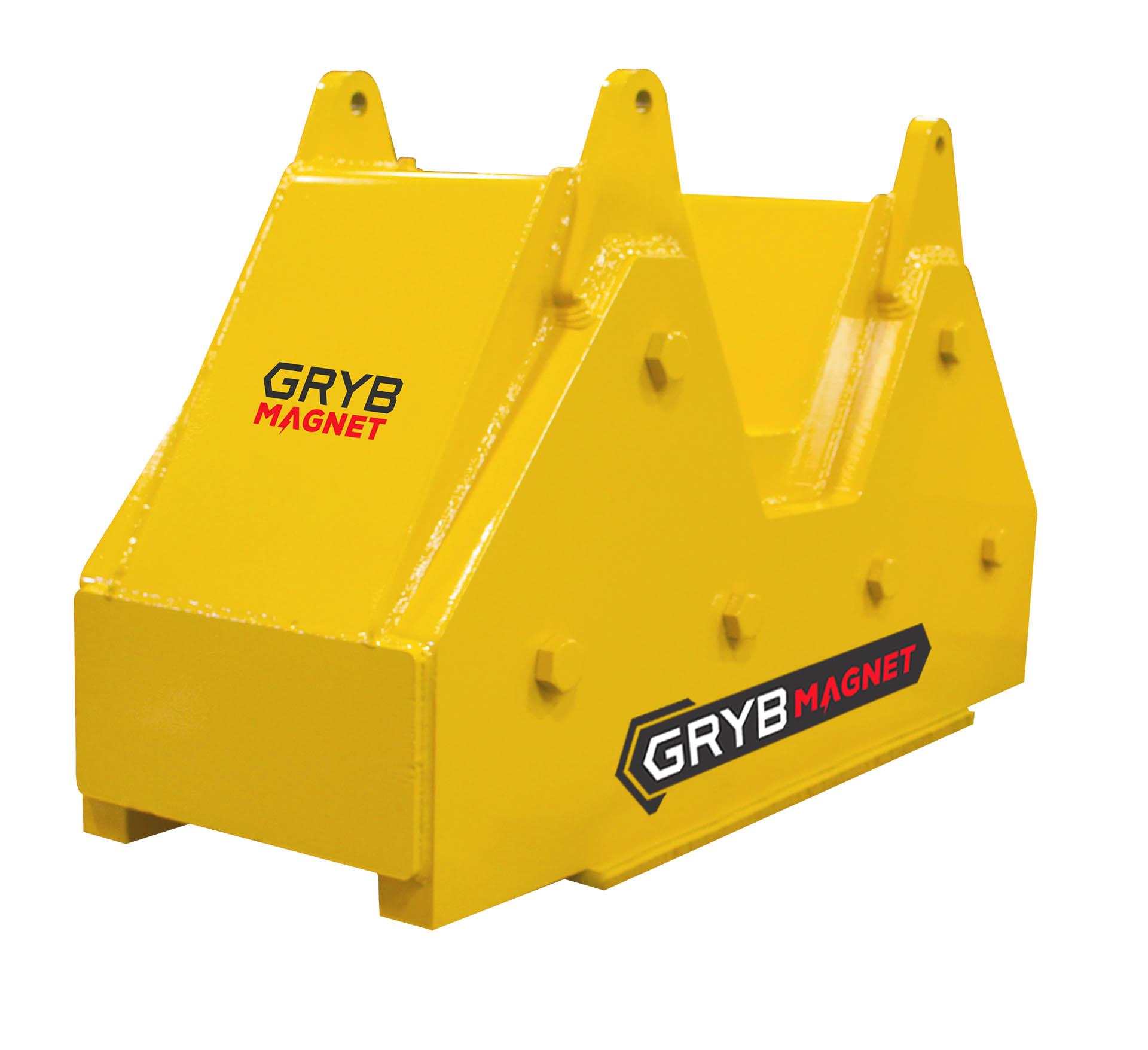 Yellow lifting magnet, end view