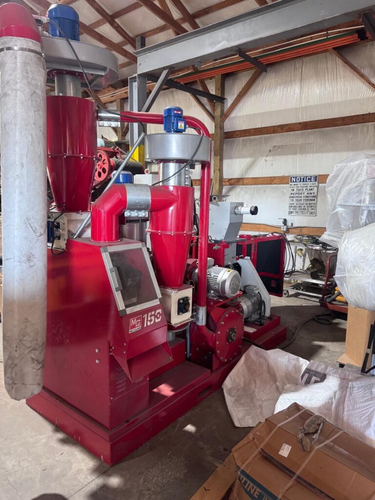 MG150 wire granulator with control panel, dust filter and separation table, front view