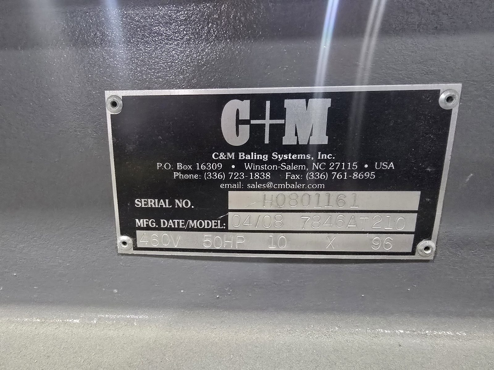 C&M Baling Systems nameplate