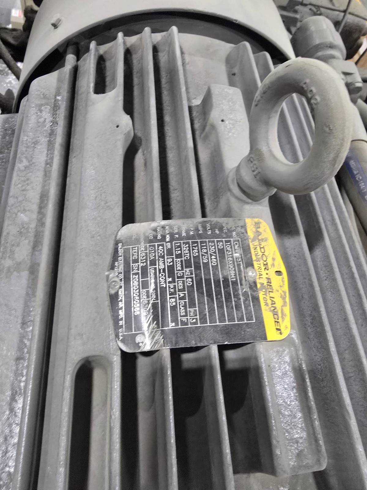 Baler motor and nameplate